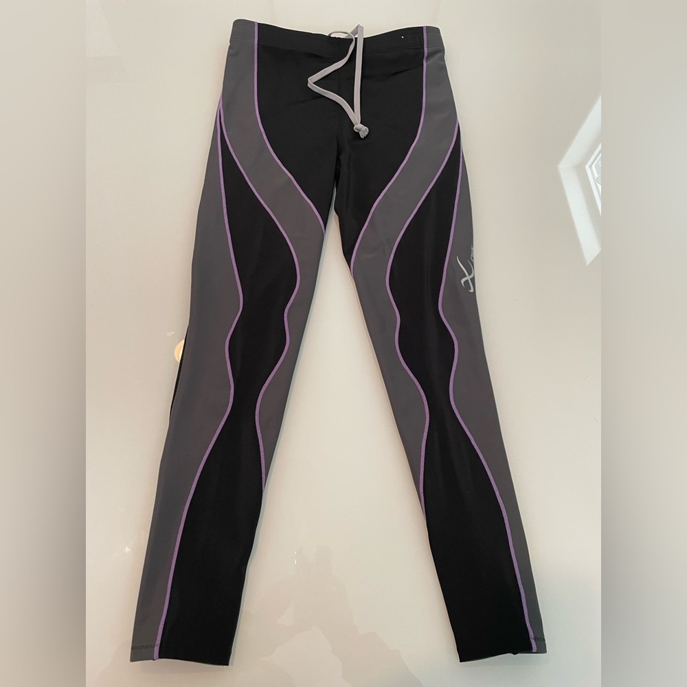 CW-X PerformX Tight Women's Compression Black/Grey/Lavender Stitch sz Large